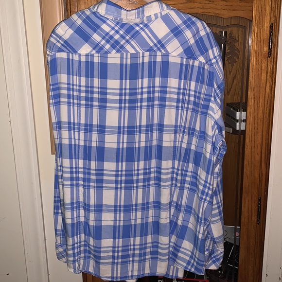 Blue and White Button Down Long Sleeve Top - Picture 5 of 5